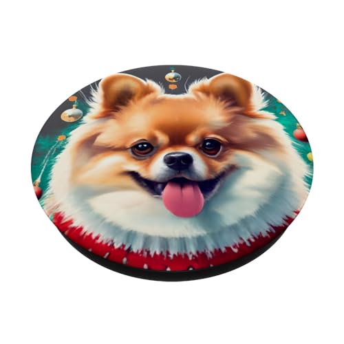 Adorable Pom Christmas Pomeranian Xmas Sipping Coco PopSockets Swappable PopGrip, Black - Image 2