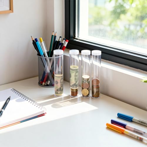 Tubos plásticos transparentes para monedas 36 pcs miniatura 6