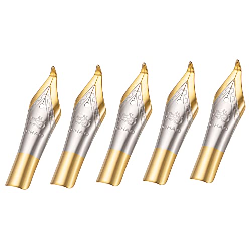 5 Spare Pen Bent Nibs #5 Stainless Steel Fude Nib Gold Plated Jinhao 250, 500 and Dragon Phoenix Fountain Pen