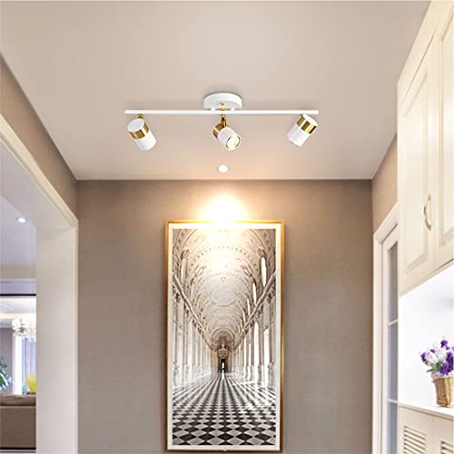 Image of White 3 Lights Track Lighting Fixtures, LED Track Lighting with Rotatable Light Head & GU10 Bulbs, Ceiling Spotlight Fixtures for Farmhouse Garage Basement Shower