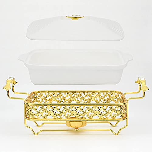 XBSXP Chafing Dish Buffet-Set, Goldenes Wassermuster Edelstahl Chafer Rechteckiges Chafer Dish Set mit Keramik Chafing… – Bild 4