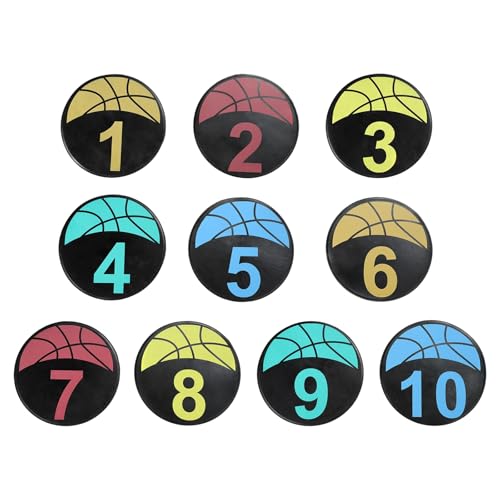 PATIKIL Number Spot Markers 9 Inch, 10 Pcs Basketball Non-Slip Floor Dots Agility Markers Flat Field Cones Poly Dots for Dance Soccer Basketball Sports, Yellow/Blue/Red/Dark Yellow/Green