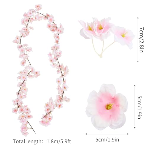 CEWOR 10pcs Fake Cherry Blossom Vines Artificial Spring Flowers for Outdoors Hanging Silk Flower Garland for Wedding Party Pink Room Decor Japanese Kawaii Decoration