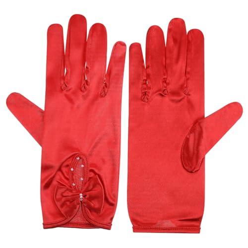 1Pair Elegant Satin Wedding Gloves for Evening Parties Costumes Bowknot Design Easy Maintenance Timeless Style for Weddings Tea Parties and Special Events