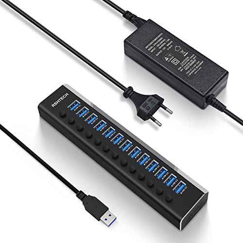 RSHTECH RSH-A13-5 - Hub USB con Fuente de alimentación (72 W (12 V/6 A), 13 Puertos USB con Cable...