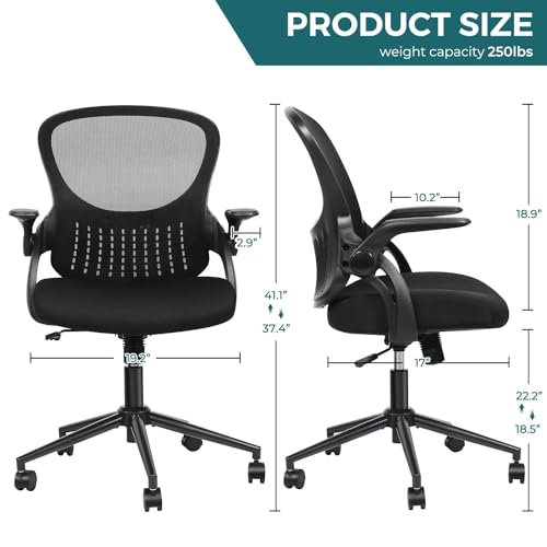 SMUG Home Office Chair Ergonomic Desk Chair Mesh Computer Chair Modern Height Adjustable Swivel Chair with Lumbar Support/Flip-up Arms, Black