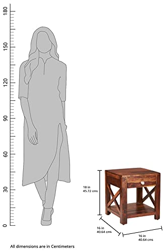 Image of STRATA FURNITURE Solid Sheesham Wood Finzi Bedside Table with 1 Drawer and 1 Shelf | Multipurpose Wooden End Table Furniture | Nightstand for Living Room Home (Natural Finish)