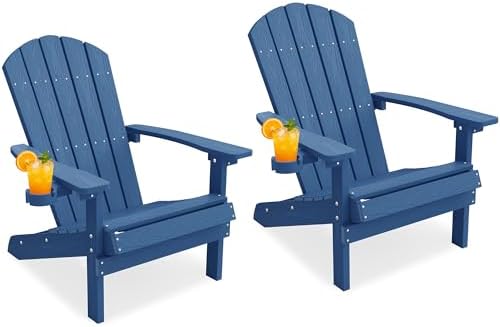 YEFU Adirondack Chairs Set of 2 Plastic Weather Resistant, Outdoor Chairs 5 Steps Easy Installation, Like Real Wood, Widely Used in Outdoor, Patio, Lawn, Fire Pit, Deck, Outside, Chairs (Navy Blue)