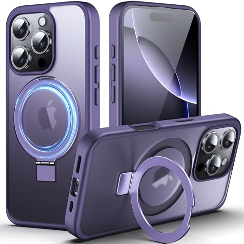 Image of DASFOND Designed for iPhone 16 Pro Case with Mag-Safe, 12 FT Military Shockproof, 20W Safe & Fast Charging, Translucent Matte Slim Velvety Touch, Magnetic Kickstand iPhone 16 Pro Cover 6.3", Purple