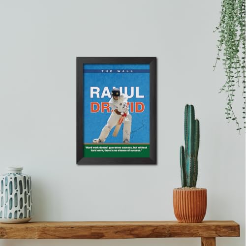 Image of TenorArts Rahul Dravid Poster with Quotes Indian Legend Cricket Player Photo Frame Painting with Matt Finish Black Textures (12 inches x 9inches)