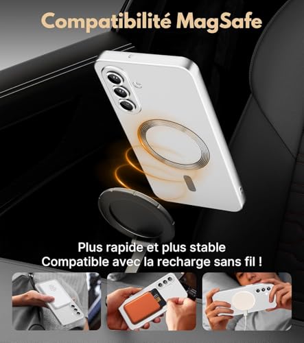 Image of DIZORO Samsung A37 Case, Compatible with Mag Safe Back Cover, Matte Luxury Metallic Luster Flexible TPU Wireless Charging Shockproof Case with Camera Protector Lens (Silver)