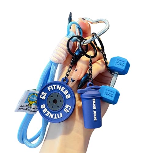 Genérico Creative Mini Gym Barbell Plate Keychain, Dumbbell & Weights Keychain, Fitness Workout Mini Accessories (Blue)