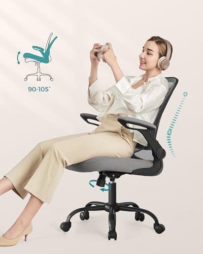 SONGMICS Ergonomiczny fotel biurowy, obrotowy z siatką, siedzisko 53 cm | Z podparciem lędźwiowym i zagłówkiem,funkcja k