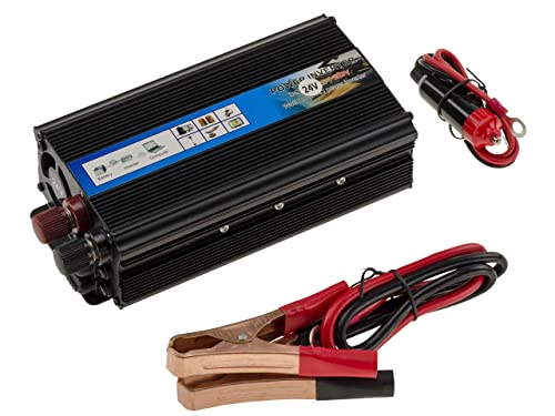 Per una presa di rete a 220V da una sorgente a 24V. Questo modello si collega a 24 V tramite la presa accendisigari in dotazione o tramite una morsettiera.