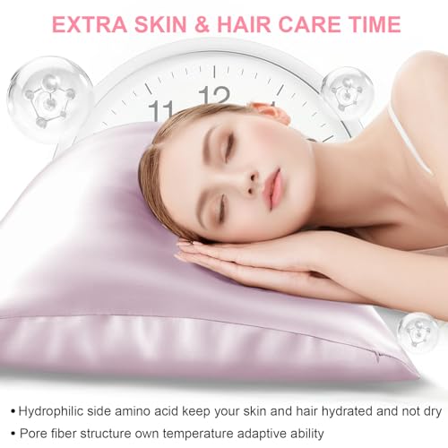 Mulberry Silk Pillow Cases Standard Size with Hidden Zipper, Ultra Smooth and Soft Breathable Cooling Silk Satin Pillowcase for Hair and Skin, Gifts for Women Men (Lavender, 20x26 Inches, 1 Pack)