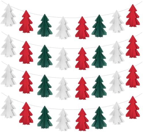 Chiisong 4 Pcs Green Red White Christmas Garland Decoration Paper...