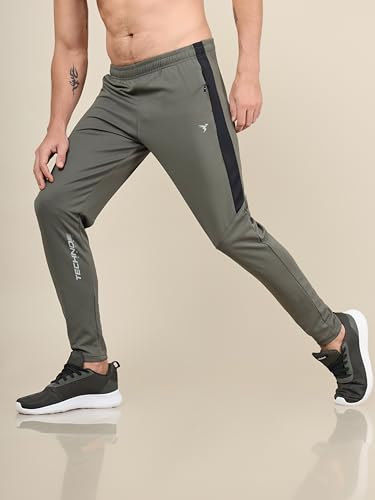 Image of TECHNOSPORT Men's Slim Fit Mid Rise Solid Trackpant with Techno Dry for Gym, Workout & Sports