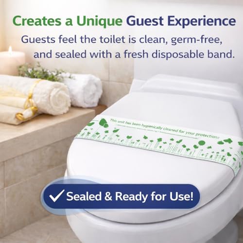 Image of Sevenhills 1000 PCS Disposable Hygienic Toilet Seat Bands - 36x2 Inches | Hotel Accessories for Guest House, Hospital, Travel Kits & Bathroom Sanitation | Printed Cleaned Message | Bulk Pack
