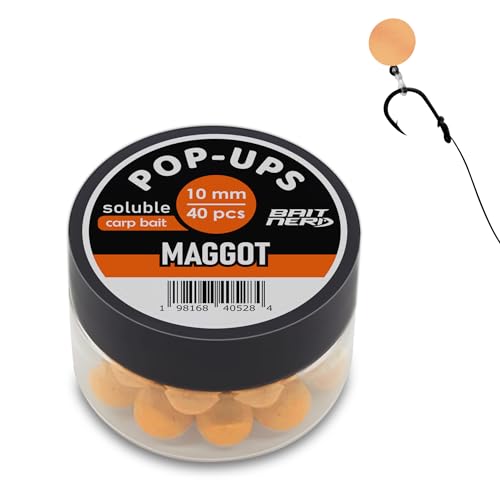 Bait Nerd 40pcs, 10mm, Maggot Natural Premium Floating Pop-Up Boilies | Carp Fishing Bait | for Hair Rig, Chod Rig, Flat Feeder | Carp, Buffalo, Catfish…