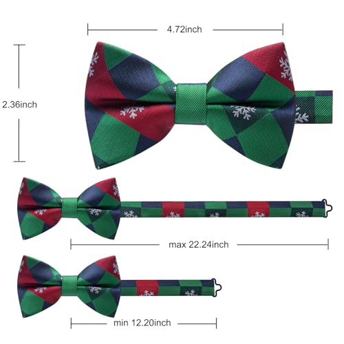 Image of YourTies Christmas Bow Ties for Men Silk Green Pre-tied Adjustable Xmas Bowties Woven Party Holiday Festival New Year