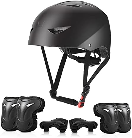 ValueTalks Kids Helmet and Pads Set Age 5-15 Years Kids Skateboard Helmet Knee Pads Elbow Pads Wrist Pads for Roller Scooter Cycling Skating