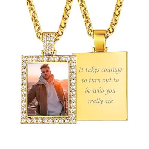 Custom4U Picture Necklace Personalized Photo for Men Women Steel/18K Gold Plated/Black Custom Angel Wings/Heart Pendant Necklace with Picture Memory Circle Chain 18-30 Inch,Hip Hop Jewelry+G