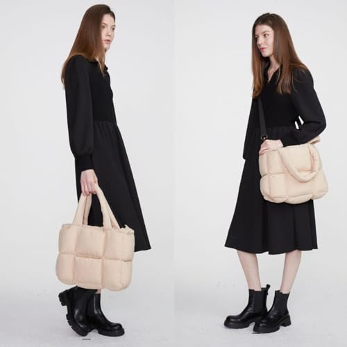 Image of Puffer Tote Bag for Women, Quilted Shoulder handbag for Travel, Work, Gym