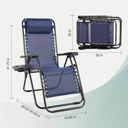 NEWBULIG Zero Gravity Chair Set of 2, Lounge Chair Folding Portable Adjustable Camping Reclining Chairs with Adjustable Pollow, Mesh Back, Cup Holder Trays Lawn Patio Chair for Pool Beach