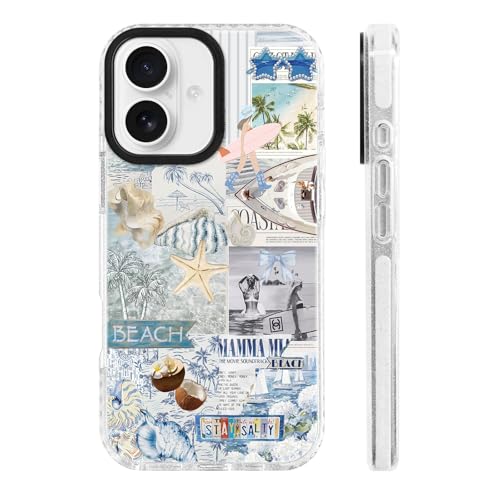 ChiCs-Flaura for iPhone 17 Case [Military-Grade Drop Protection/Salty Soft Slim TPU Protective/Camera Control/Girls Teens] - Tropical Blue Beach Collage Pattern with Coastal Summer Vibe