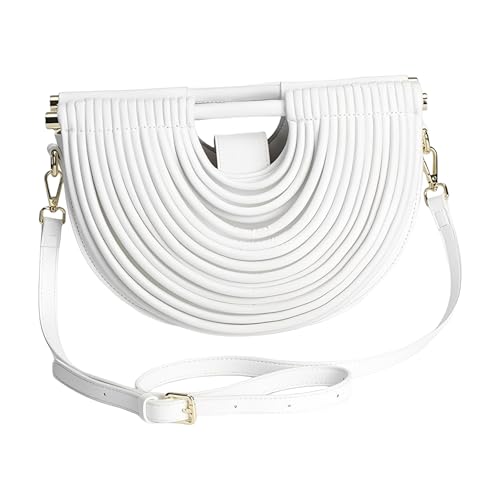 Image of Elegant Half Round Chinc Woven PU Leather Lou Top Handle Bag for Women Formal Evening Clutch Purses