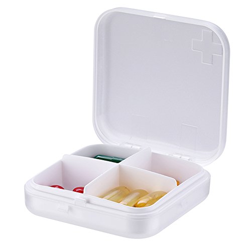 Image of Pill Organizer Case - Portable Pill Box Small Pill Container for Purse or Pocket, Excellent Pill Storage Case (White, 4 Compartment)