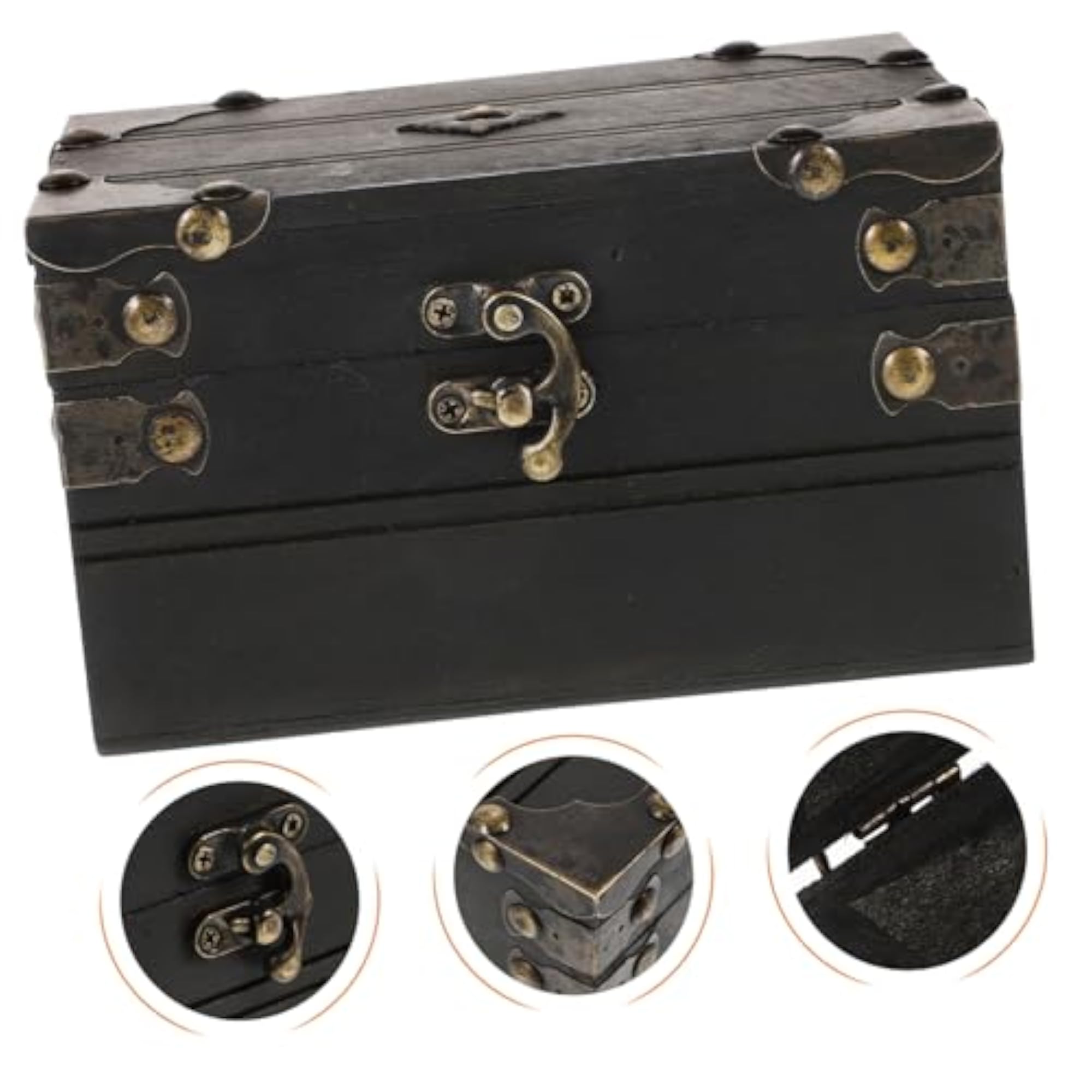 Vintage Wooden Treasure Chest Jewelry Box with Lock