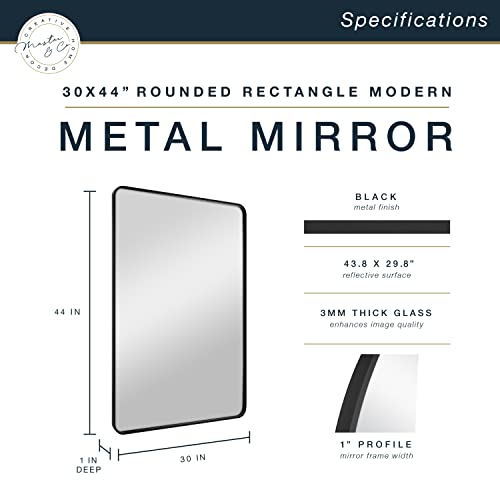 Image of MCS Master & Co. Metal Rectangle Mirror, 30x44, Black | Modern Metal Rectangle Mirror With Rounded Corners, Minimalist Home Decor For Living Room, Bedroom, Or Bathroom, 30x44, Black