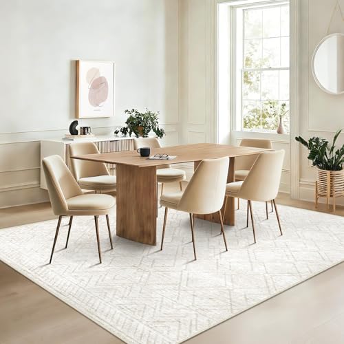 Tapete decorativo beige 5'x7' geométrico lavable antideslizante miniatura 5
