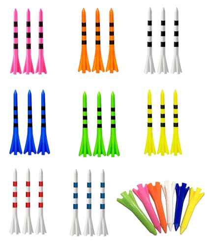 Image of 30 Pack Plastic Golf Tees,Golf Kit, Contain 24 Pcs 83mm Unbreakable Long Tees and 6 Pcs 38mm Short Tees, Mixed Color, Frictional Resistance Reduction