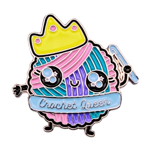 Image of Enamel Pin,Crochet Queen Lapel Pin,Knitting Brooch,Feminist Empowerment Badge,Handmade Crafts Pin Gift For Women Teens Friends Elder,DIY Decor,Denim Jacket Canvas Bag Backpack Accessory