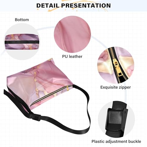 Marble Pink Gold Crossbody Bag for Women Men with Adjustable Strap PU Leather Shoulder Hobo Purse Bag 208497453