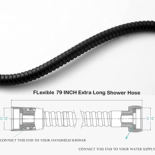 Extra Long Shower Hose - Stainless Steel Attachment for Handheld Shower Head, All Metal Kink-Free Extension with Brass Insert and Nut (79", Black)