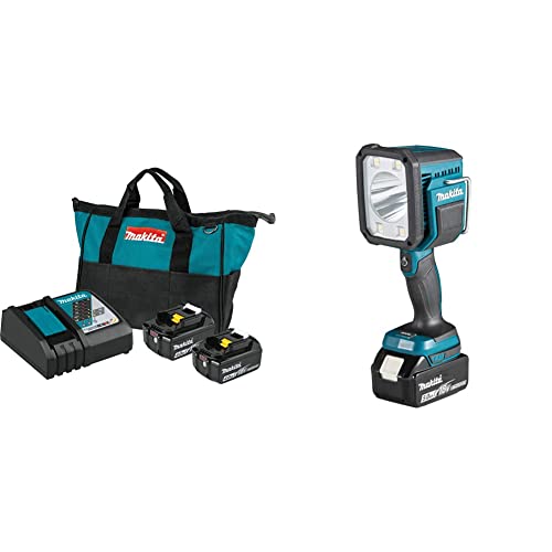 Makita BL1840BDC2 18V LXT Lithium-Ion Battery and Rapid Optimum Charger Starter Pack (4.0Ah) with DML812 18V LXT Lithium-Ion Cordless L.E.D. Flashlight/Spotlight