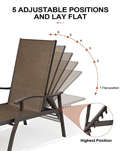 Crestlive Products Aluminum Adjustable Chaise Lounge Chair Five-Position And Full Flat Outdoor Recliner All Weather For Patio, Beach, Yard, Pool (1Pc Brown) #TOP4