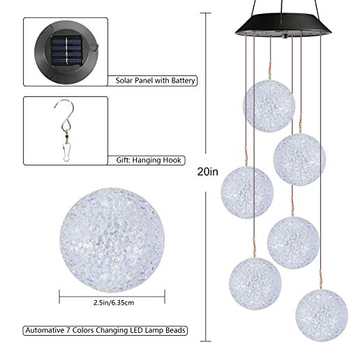 Image of Toodour Solar Wind Chime, Color Changing Ball Wind Chimes, LED Decorative Mobile, Gifts for Mom Grandma, Waterproof Outdoor Solar Lights for Garden, Patio, Party, Yard, Window, Outdoor Decor