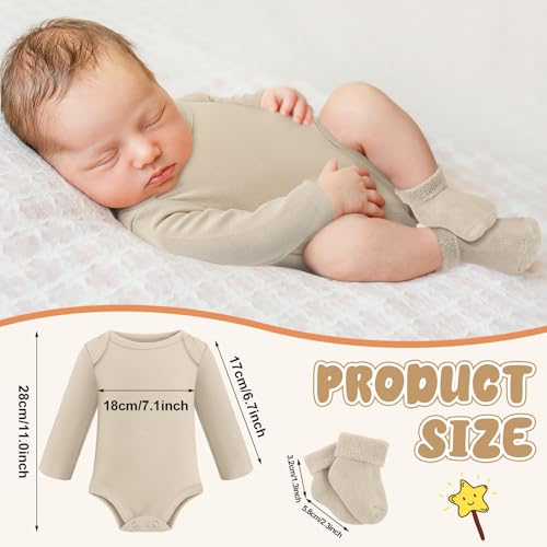 5 Pack Preemie Long Sleeve Bodysuit Preemie Layette Set Bodysuit Socks Set for Boys Girls NICU Gift2