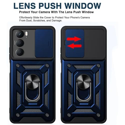 Image of SPAZY CASE Realme Narzo 80x 5G Back Cover | Heavy Duty Hybrid Case with 360 Degree Rotating Finger Ring Holder + Slider Shutter Camera Protection Case for Realme Narzo 80x 5G - Blue