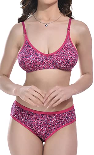 Image of StyFun Women Cotton Blend Floral Print Non-Padded Non-Wired Bra Panty Set Full Coverage Lingerie Set Multicolor See Main Image to Check How Many Sets You Will Get