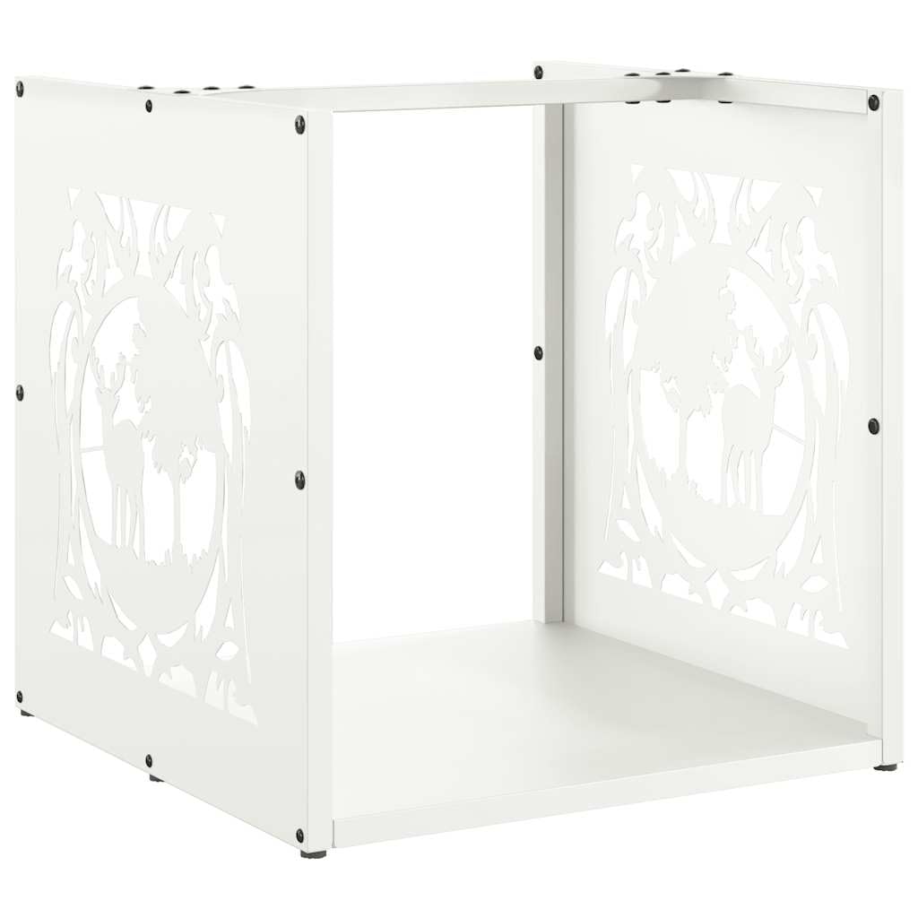 Estantería para leña blanca de acero laminado en frío, 40 x 40 x 40 cm, soporte estable para leña para interior y exterior, almacenamiento de madera de gran capacidad, ideal para salón, terraza