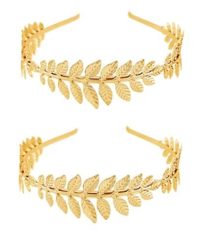 ZOONAI Women Girls 2Pcs Metal Leaf Headbands Bridal Jewelry Hairbands Wedding Party Hair Accessories (Gold, one size)