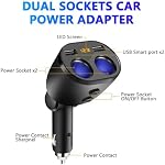 Rocketek USB Car Charger Splitter Adapter, 2 Socket Cigarette Lighter Multi Power Outlet 12V/24V 120W DC with LED Voltmeter Switch Dual USB Port for Mobile Phone Tablet GPS Dash Cam Samsung Tomtom