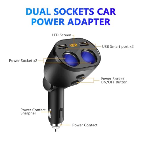 Rocketek USB Car Charger Splitter Adapter, 2 Socket Cigarette Lighter Multi Power Outlet 12V/24V 120W DC with LED Voltmeter Switch Dual USB Port for Mobile Phone Tablet GPS Dash Cam Samsung Tomtom by Rocketek - Image 2