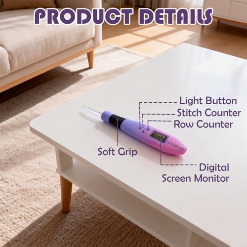 Image of Lewhoo Lighted Crochet Hooks Set, 11 Size Light up Rechargeable Crochet Needle for Fluffy Yarn with Counter 2.5-8.0mm, Ergonomic Handle with Screw Gradiant Purple Glow in Dark