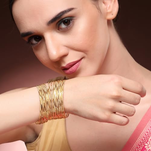 Image of ZENEME One Gram Gold Plated Set of 12 Traditional Bangles for Women and Girls